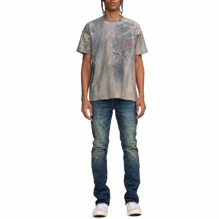 Purple Brand Dark Worn Denim Inside Out Textured Jersey Tee (Dark Indigo) - Image 2