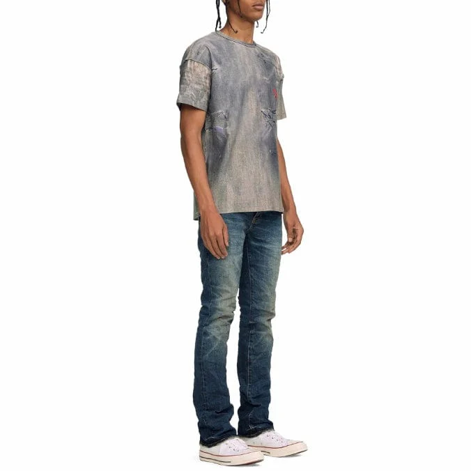 Purple Brand Dark Worn Denim Inside Out Textured Jersey Tee (Dark Indigo) - Image 3