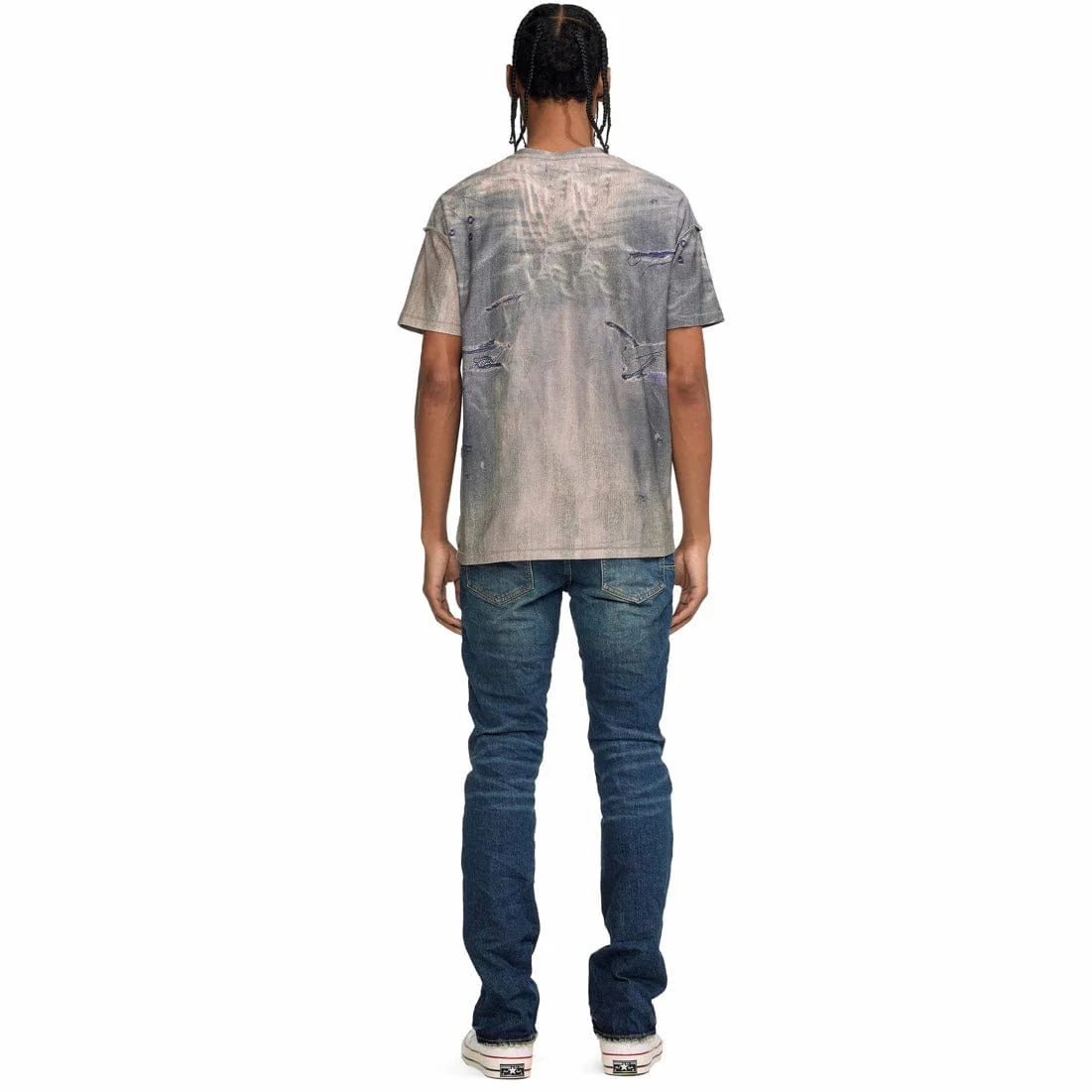 Purple Brand Dark Worn Denim Inside Out Textured Jersey Tee (Dark Indigo) - Image 4