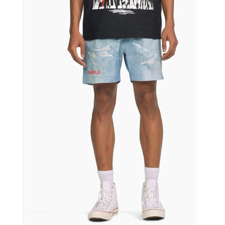 Purple Brand Distressed Denim All Round Short (Light Indigo) - Image 2