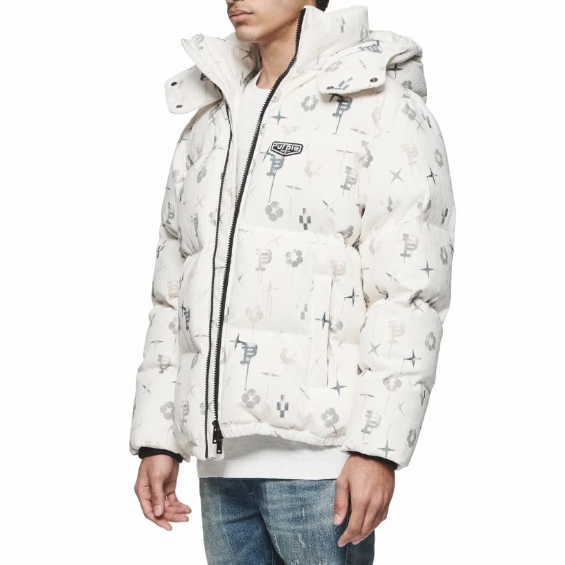 Purple Brand Printed Corduroy Puffer Jacket (Off White) P635-PCLP124 - Image 3