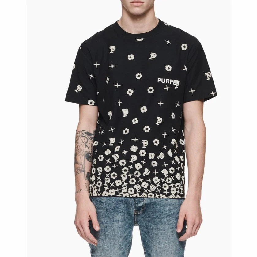 Purple Brand Scatter Monogram Black Beauty Textured Jersey SS Tee (Black) - Image 2