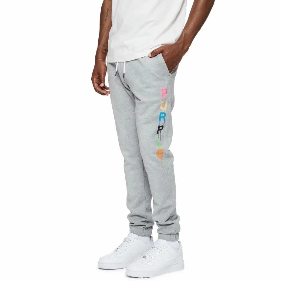Purple Brand Wordmark Drip Sweatpants (Heather Grey) P450-FHGW124 - Image 2
