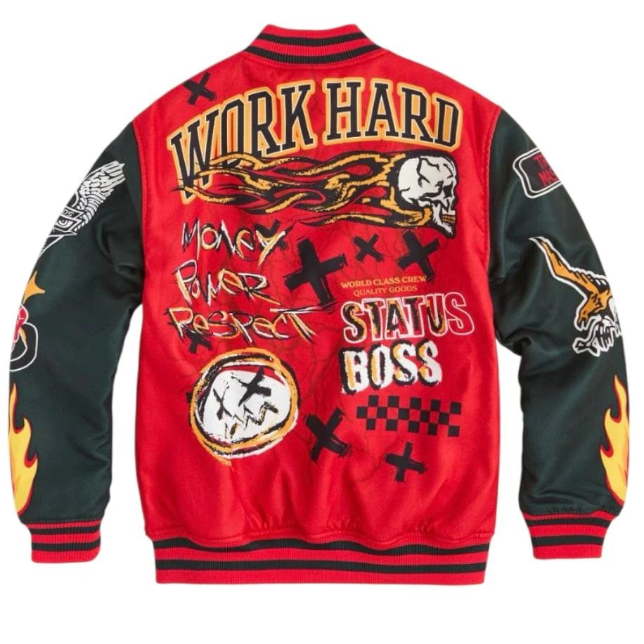 Reason Brand Work Hard Varsity Jacket (Red) RER5-009 - Image 2