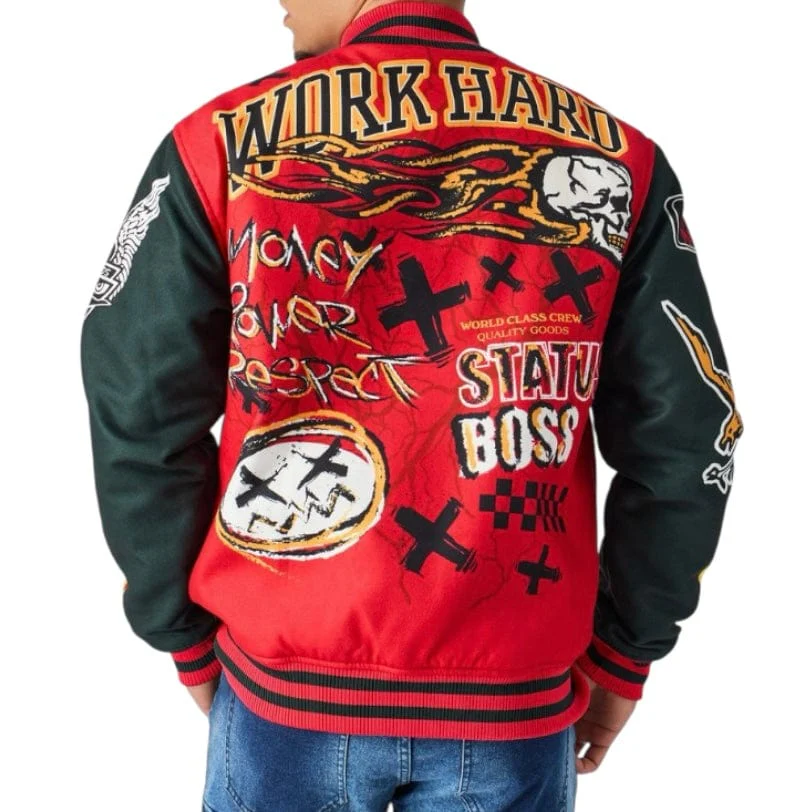 Reason Brand Work Hard Varsity Jacket (Red) RER5-009 - Image 5