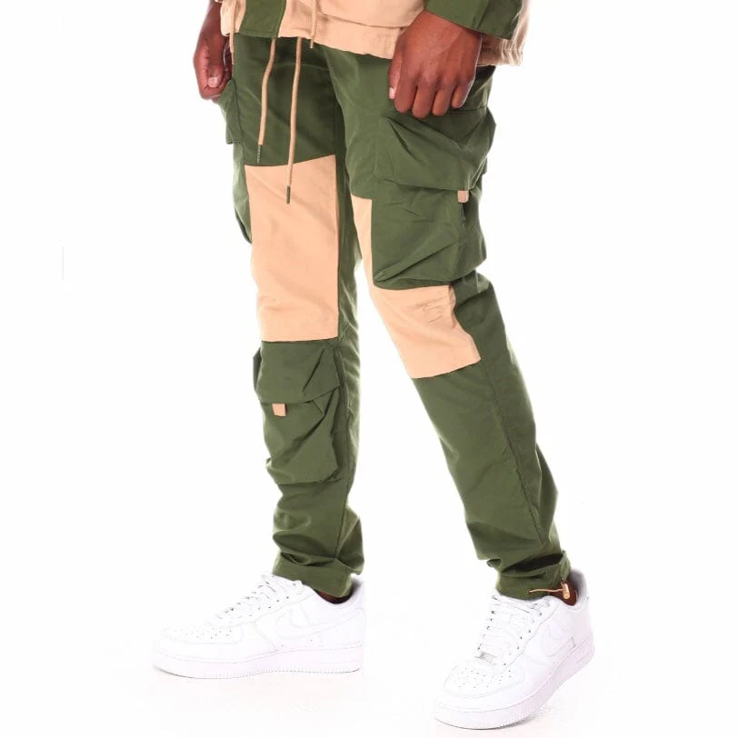 Rebel Minds Nylon Cargo Colorblock Pants (Olive) 122-431 - Image 3