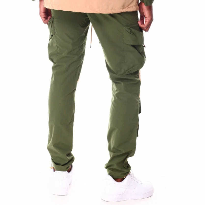 Rebel Minds Nylon Cargo Colorblock Pants (Olive) 122-431 - Image 4