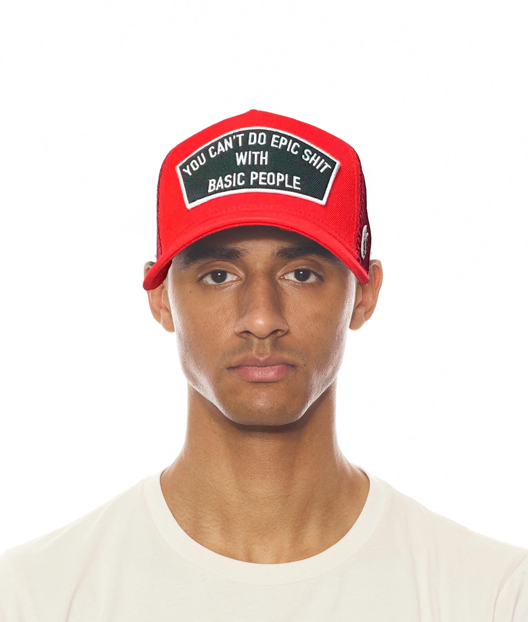 Red Trucker Hat – “Epic Sh*t” Design, Mesh Back, Curved Visor