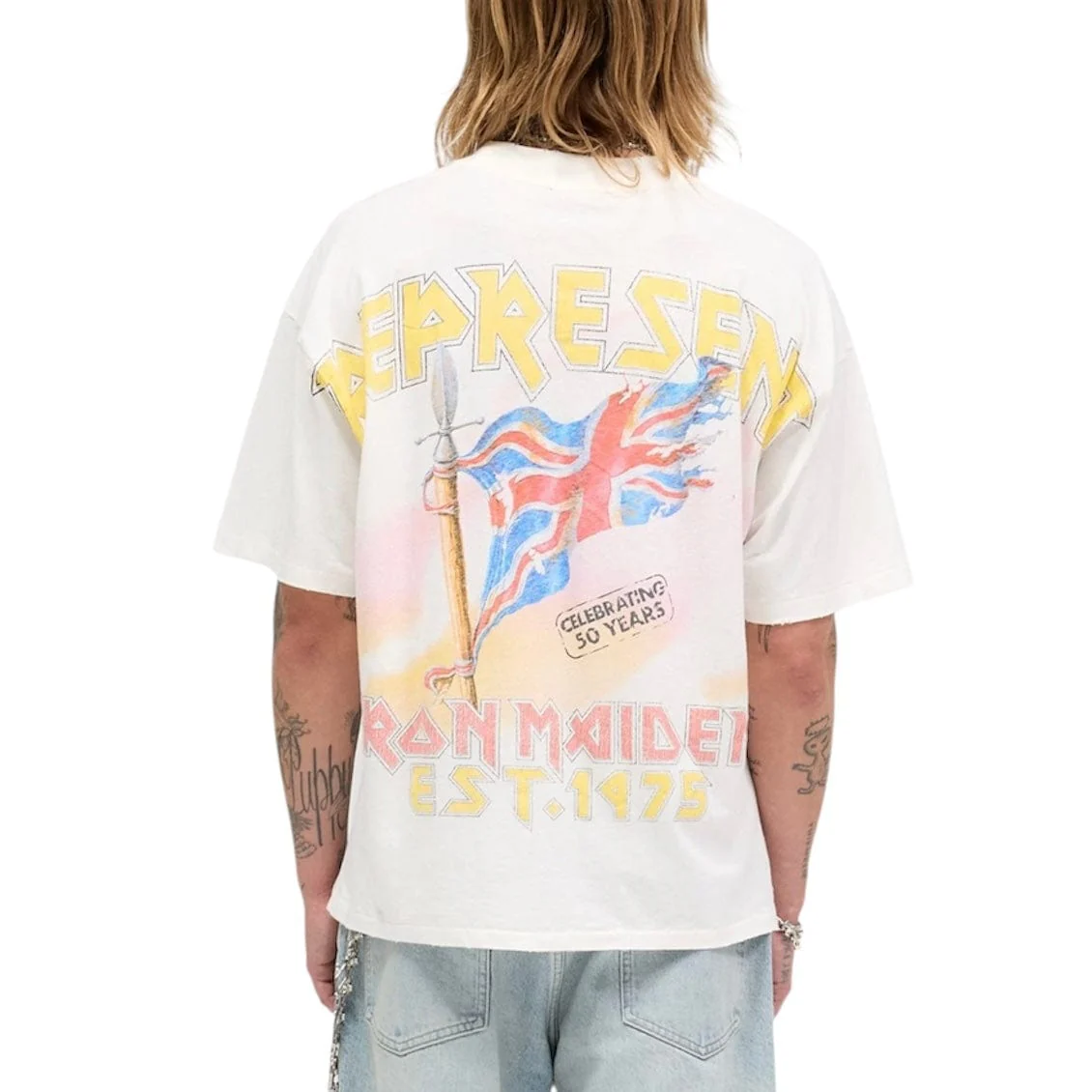 Represent X Iron Maiden Steed T Shirt (Flat White) - Image 3