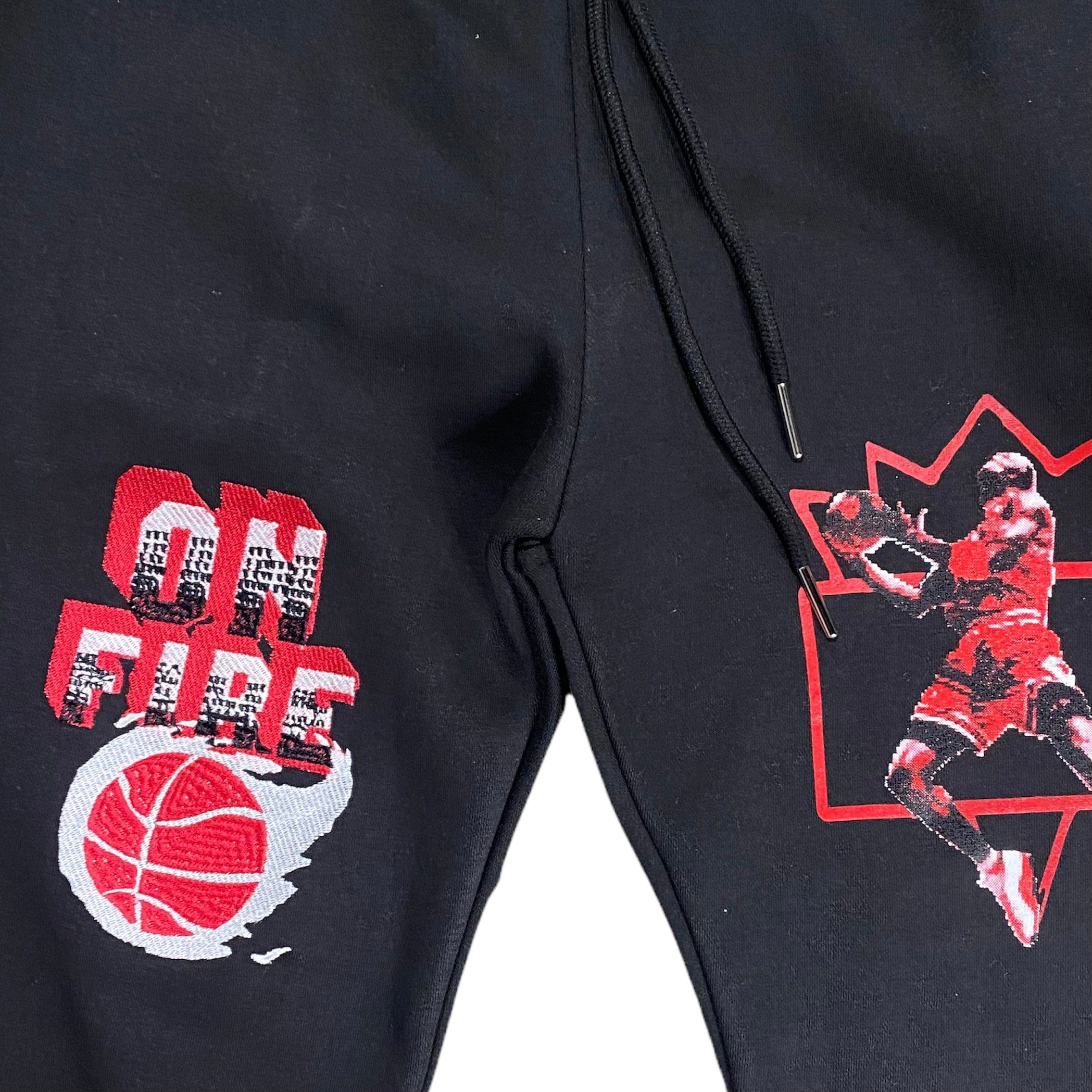 Retro Label 4s Red Thunder On Fire Joggers (Black) - Image 2