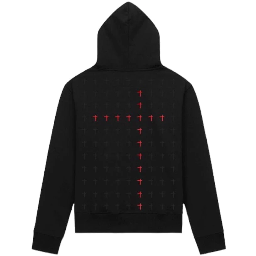 RTA Markus Black Red Long Cross Hoodie (Black/Red) MS24K628-T1181BKRCR - Image 2