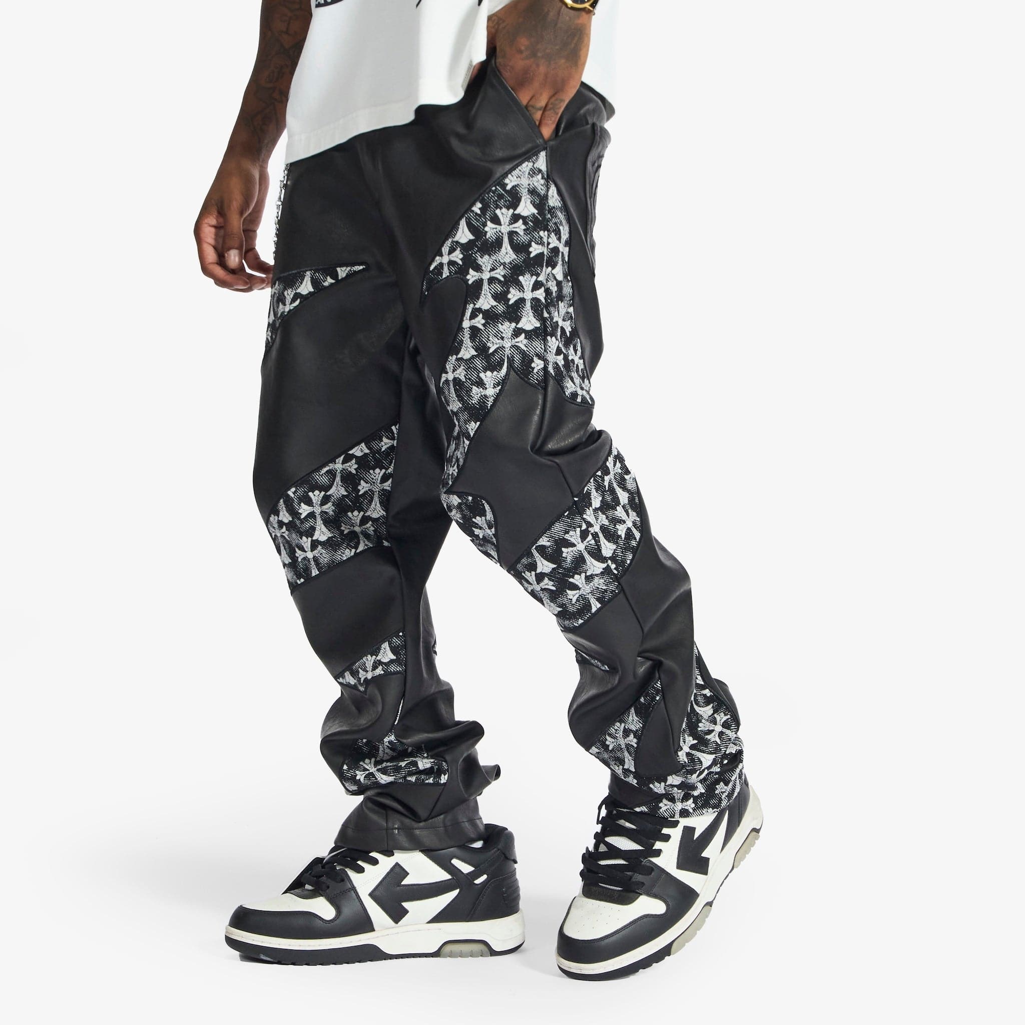 "Sabotage" Leather Pants (black crosses) - Image 3