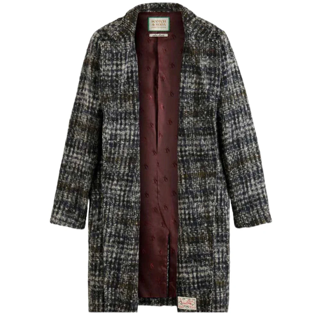 Scotch & Soda Check Wool Blend Parka Coat (Multi Grey Check) 174400 - Image 3