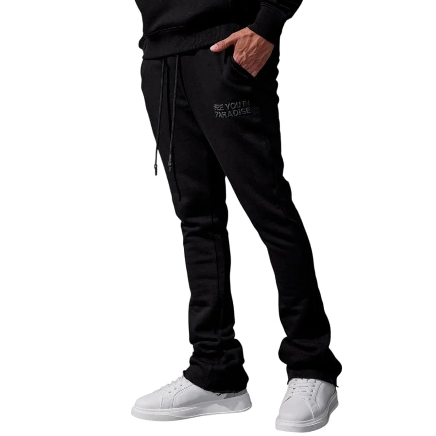 See You In Paradise Tonal Stacked Sweatpants (Black)