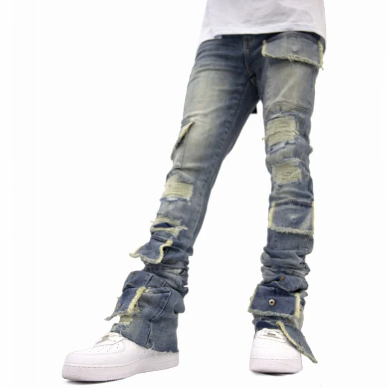 Si Tu Veux Brutini Super Stacked Cargo Jeans (Indigo Wash) TV0051-STK - Image 3