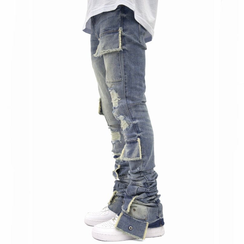 Si Tu Veux Brutini Super Stacked Cargo Jeans (Indigo Wash) TV0051-STK - Image 4