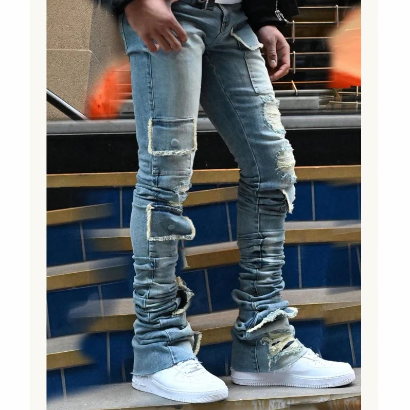 Si Tu Veux Brutini Super Stacked Cargo Jeans (Indigo Wash) TV0051-STK - Image 7