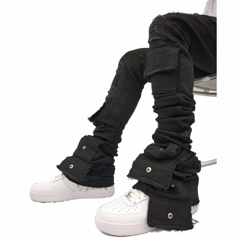 Si Tu Veux Brutini Super Stacked Cargo Jeans (Jet Black) TV0051-STK - Image 2