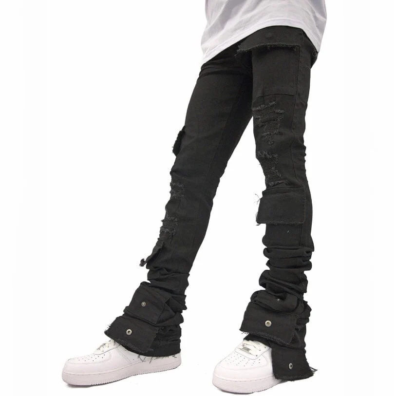 Si Tu Veux Brutini Super Stacked Cargo Jeans (Jet Black) TV0051-STK - Image 3