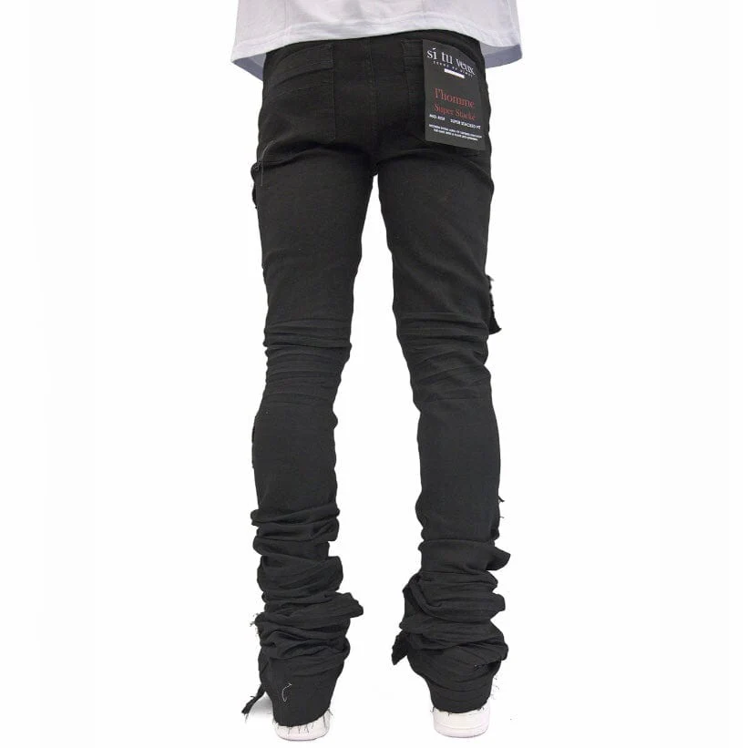 Si Tu Veux Brutini Super Stacked Cargo Jeans (Jet Black) TV0051-STK - Image 4