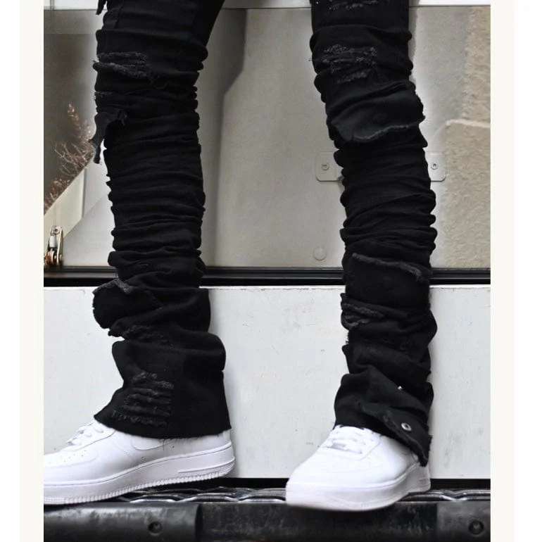 Si Tu Veux Brutini Super Stacked Cargo Jeans (Jet Black) TV0051-STK - Image 6