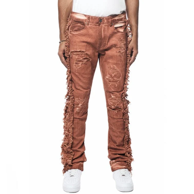 Smoke Rise Frayed Stacked Denim Jeans (Rust) JP23642 - Image 3
