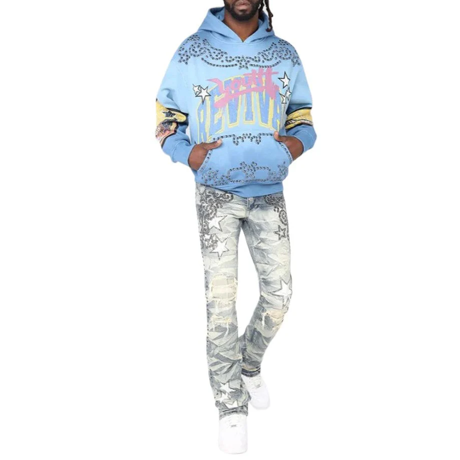 Smoke Rise Oversized Maximalist Fleece Hoodie (Dusk Blue) FO25158 - Image 6