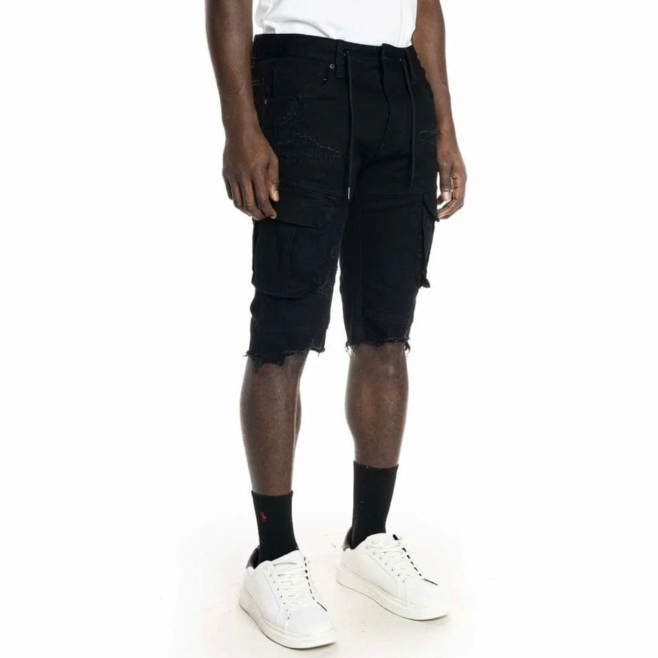 Smoke Rise Rip & Repair Semi Basic Twill Shorts (Black) JS22234 - Image 2