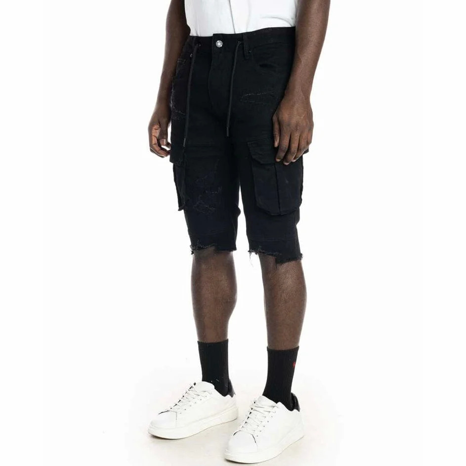 Smoke Rise Rip & Repair Semi Basic Twill Shorts (Black) JS22234 - Image 3