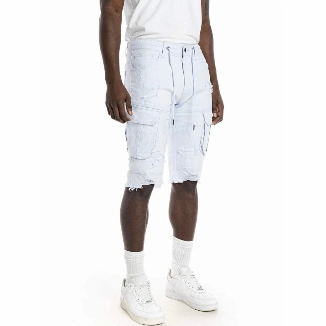 Smoke Rise Rip & Repair Semi Basic Twill Shorts (Pale Blue) JS22234 - Image 2