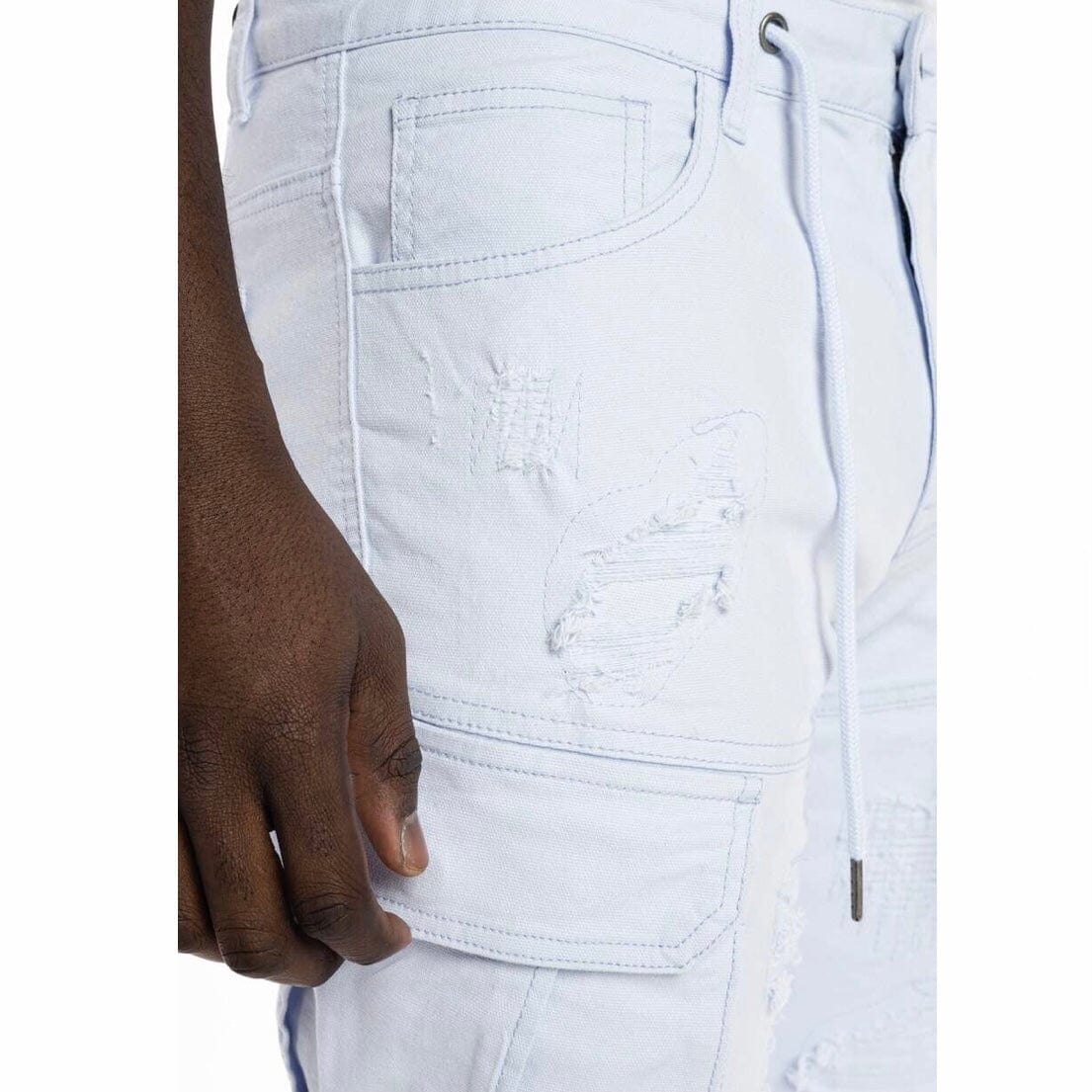 Smoke Rise Rip & Repair Semi Basic Twill Shorts (Pale Blue) JS22234 - Image 5