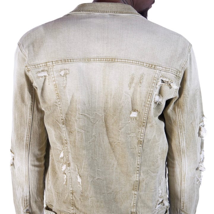 Smoke Rise Rip & Repaired Color Denim Jacket (Light Oak) JJ23532 - Image 10