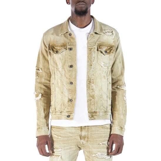 Smoke Rise Rip & Repaired Color Denim Jacket (Light Oak) JJ23532 - Image 3