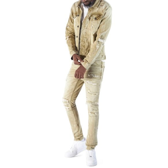 Smoke Rise Rip & Repaired Color Denim Jacket (Light Oak) JJ23532 - Image 6