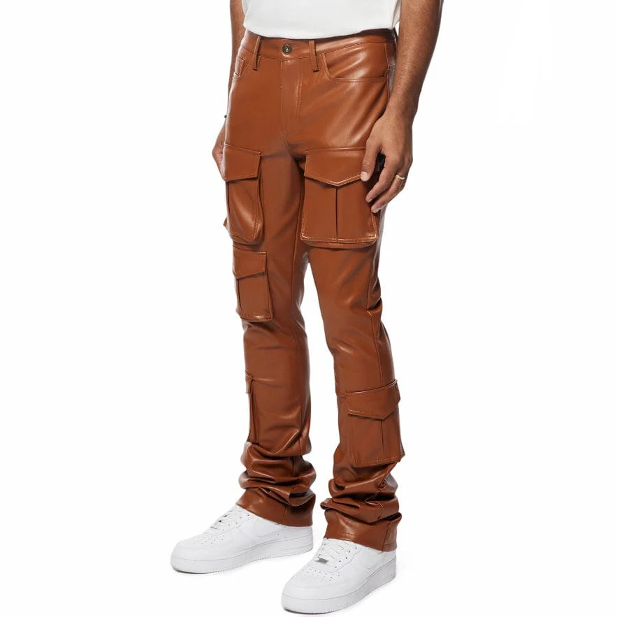 Smoke Rise Vegan Leather Stacked Utility Pants (Cognac) WP23685 - Image 4