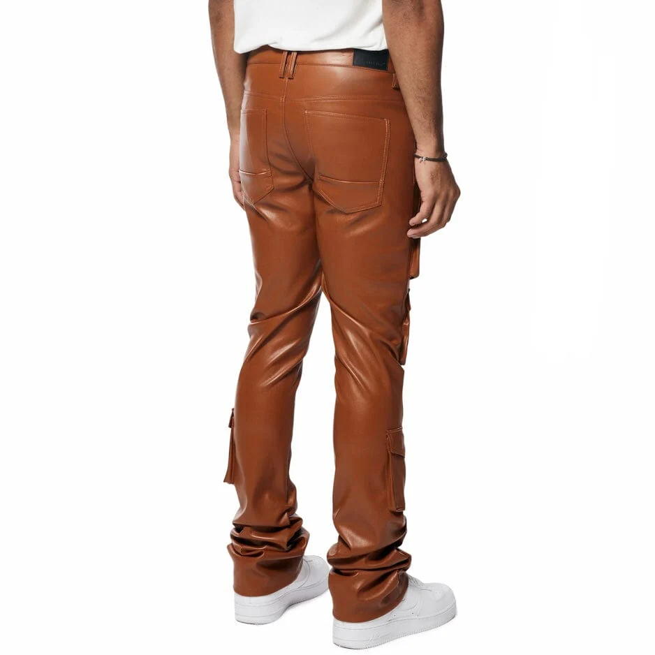 Smoke Rise Vegan Leather Stacked Utility Pants (Cognac) WP23685 - Image 5