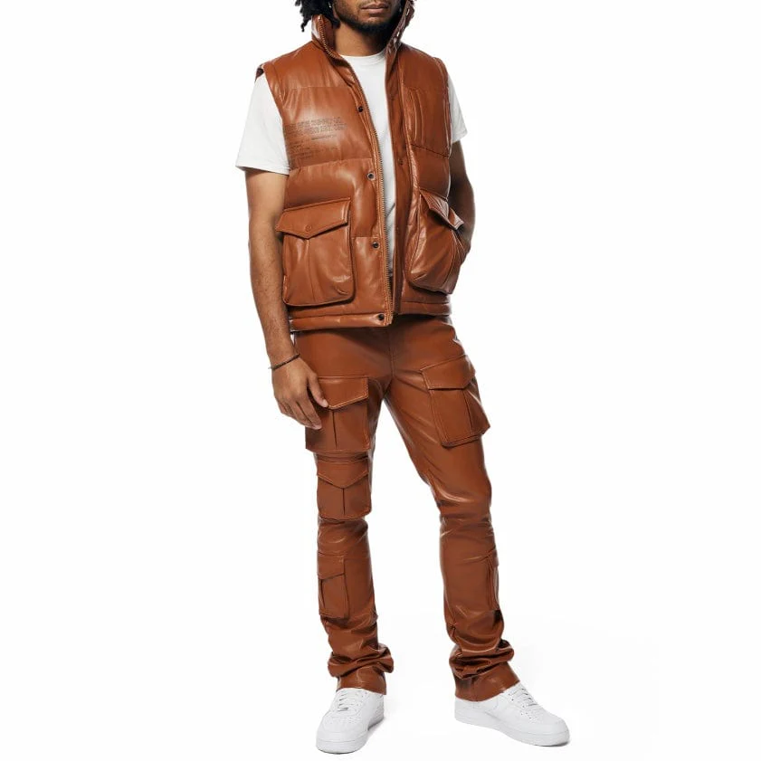 Smoke Rise Vegan Leather Stacked Utility Pants (Cognac) WP23685 - Image 7
