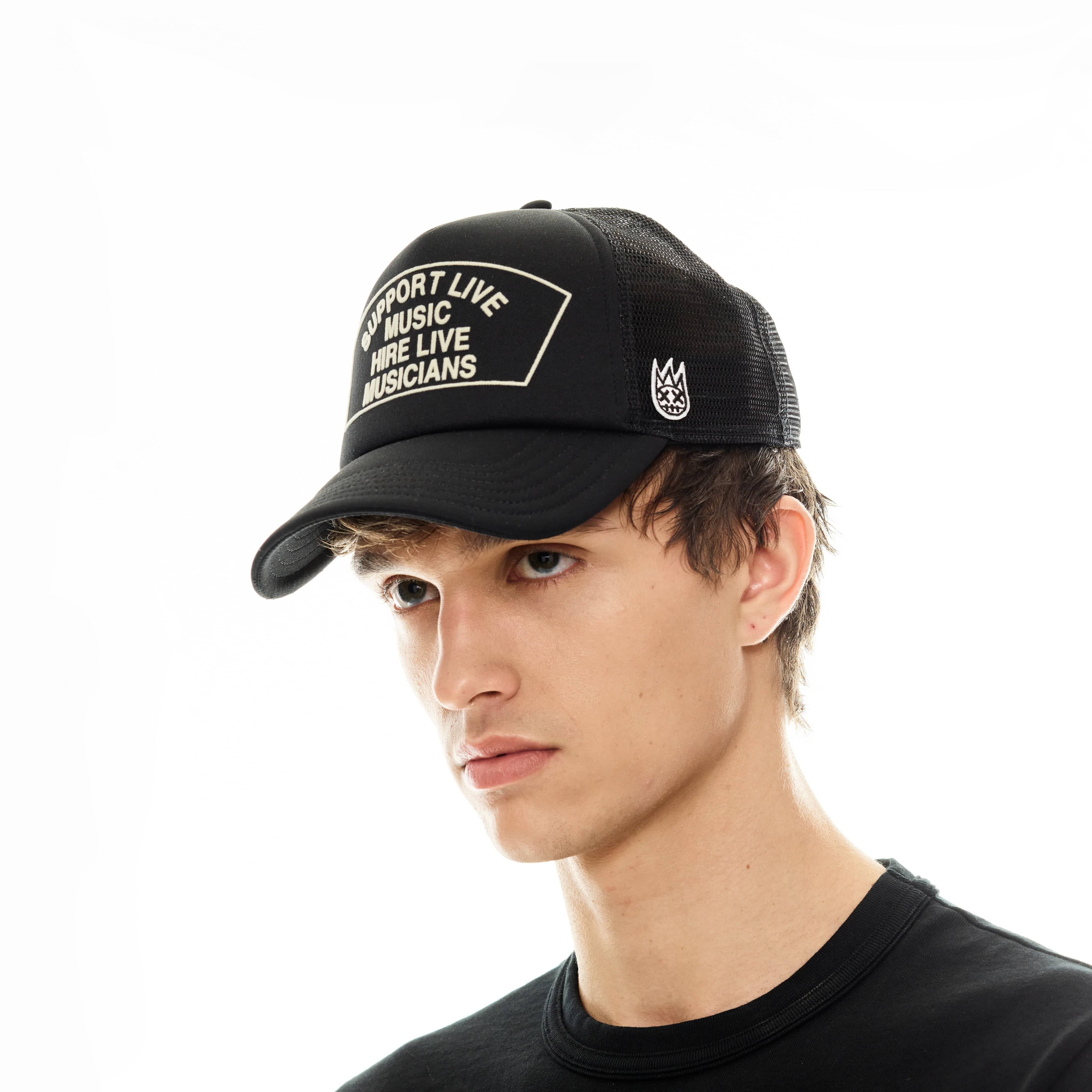 Support Live Music Trucker Hat – Black Mesh Back Cap - Image 2