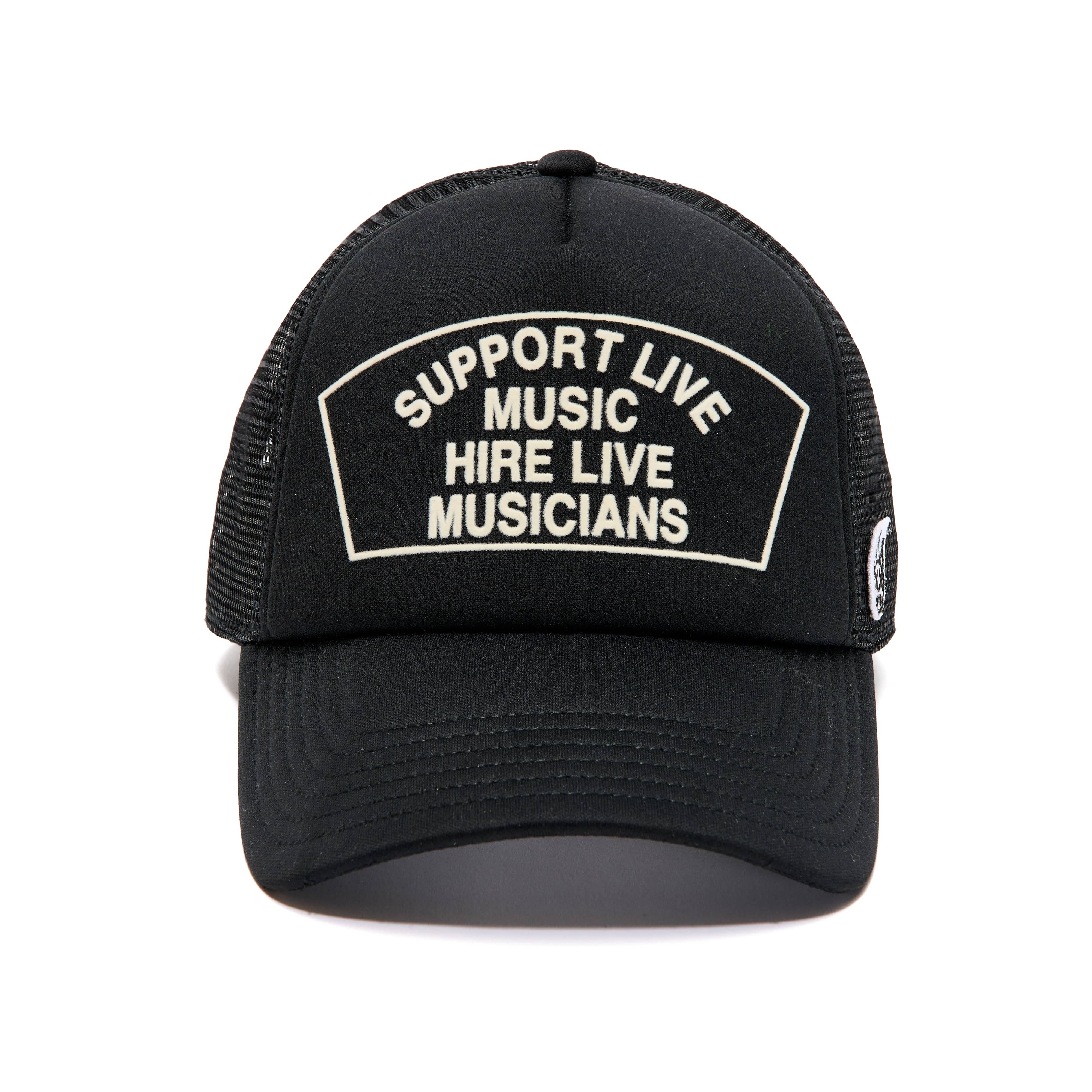 Support Live Music Trucker Hat – Black Mesh Back Cap - Image 3