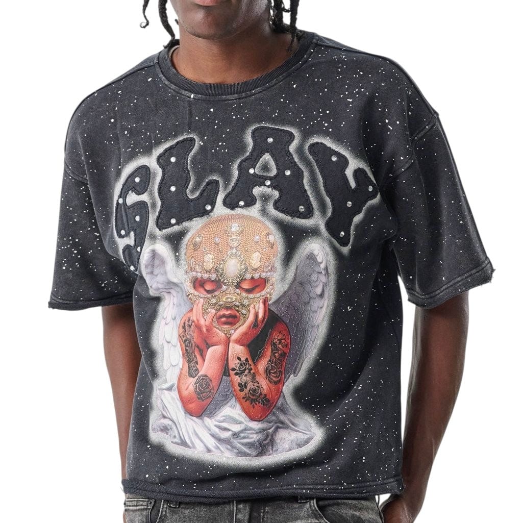Taker Cropped Digital Puff Print Cropped T Shirt (Black) T5205 - Image 2