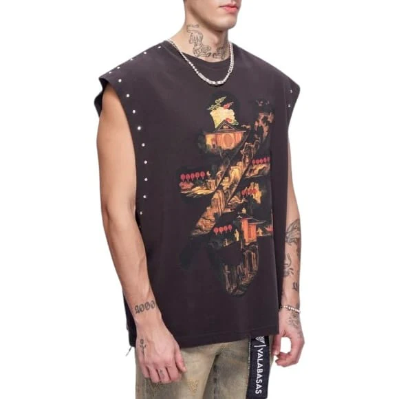 Valabasas Ember Glyph Cut Off Sleeveless Tee (Washed Black) VLBS-VT5-1004 - Image 2