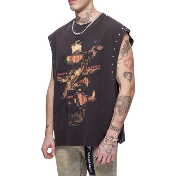 Valabasas Ember Glyph Cut Off Sleeveless Tee (Washed Black) VLBS-VT5-1004 - Image 3