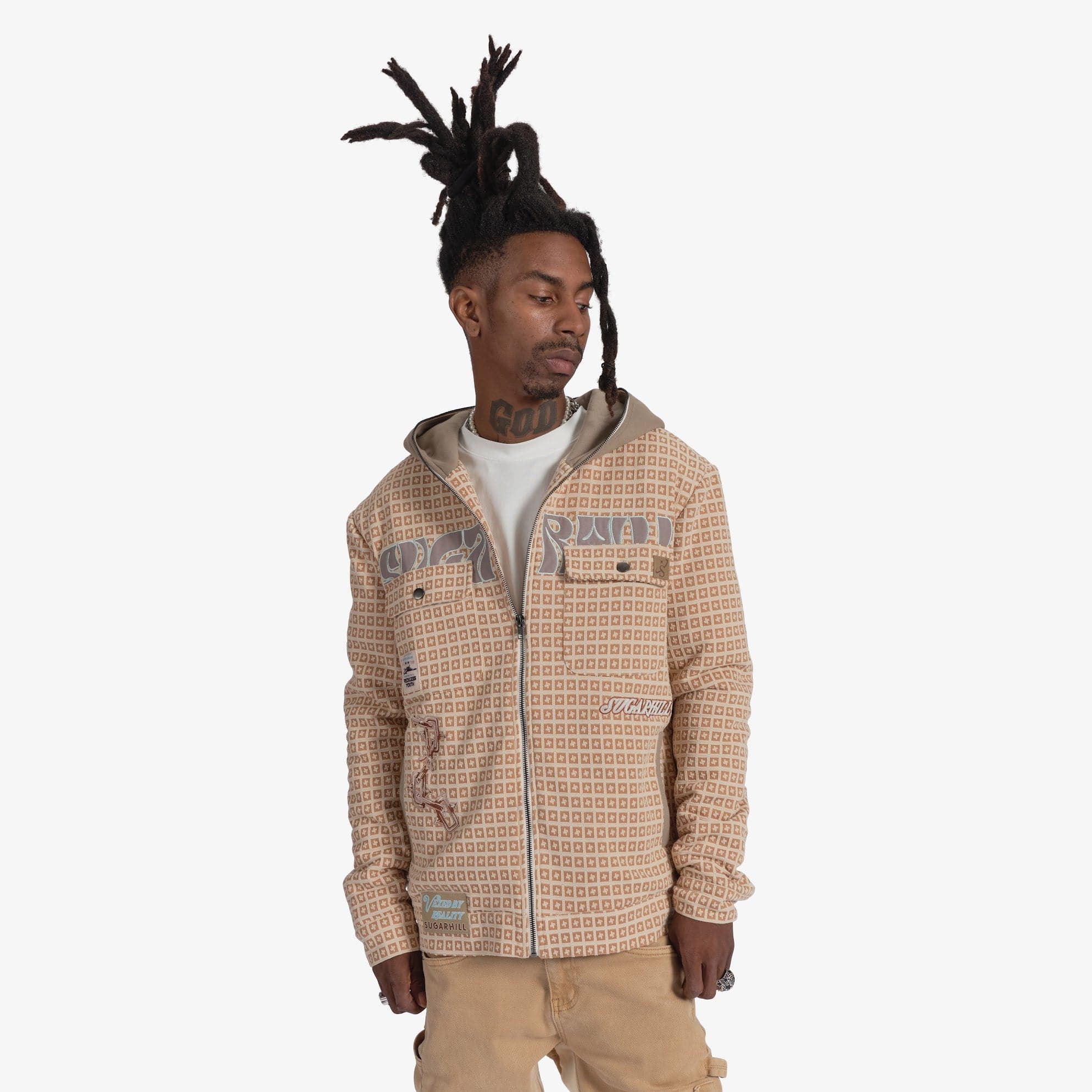 "Vexed" Hooded Jacket (brown jacquard) - Image 2