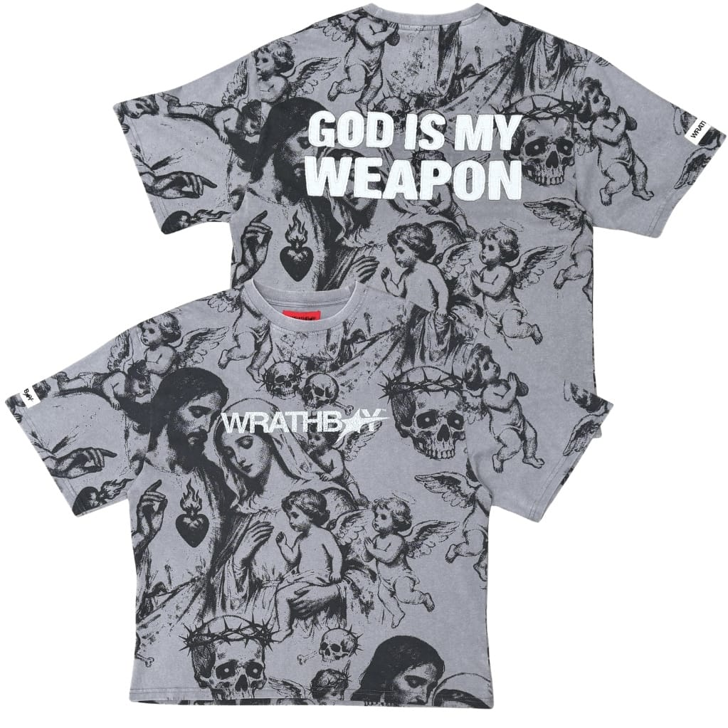 Wrathboy God Is My Weapon Tee (Vintage Grey) WB623-VGY - Image 4